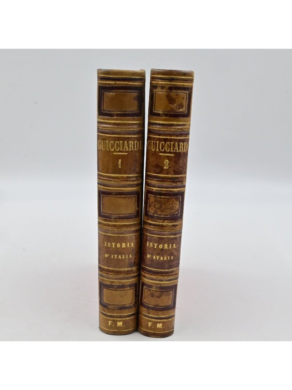 Guicciardini Istoria D’Italia 2 Volume Set Hardcover Leather Spine Red Cover Ant